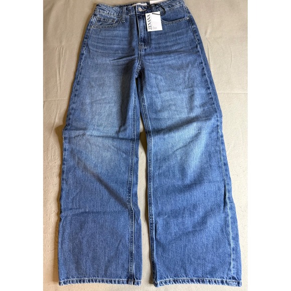 Zenana Denim - Zenana Women Medium Wash High Waisted Wide Leg Cotton Jeans DTP-1973MM Size 27